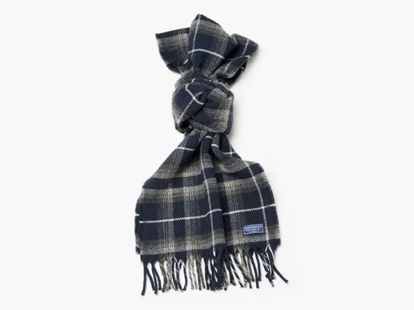 16804 Faribault Woolen Mills Macalester Wool Scarf Ink Blue Plaid