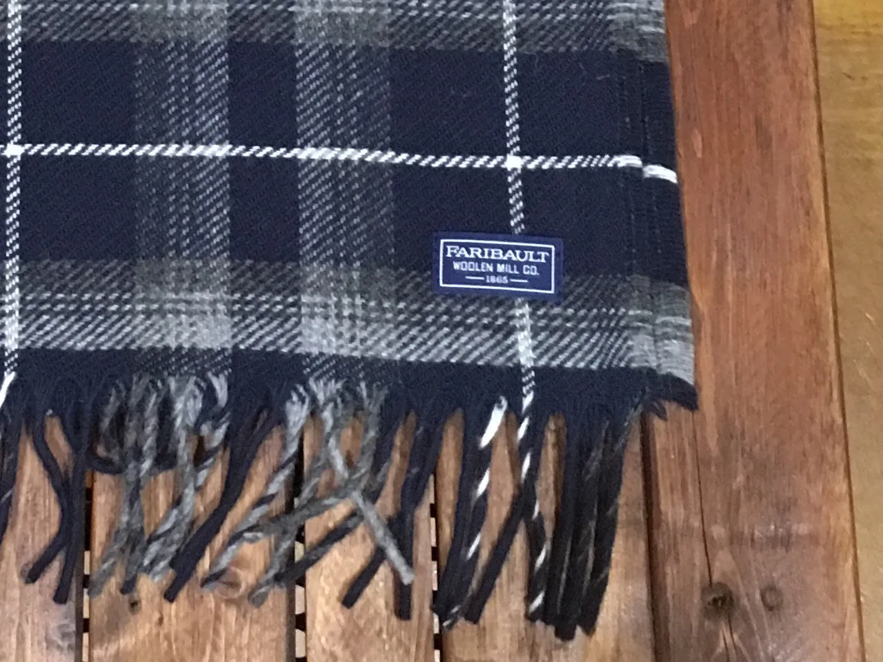 16804 Faribault Woolen Mills Macalester Wool Scarf Ink Blue Plaid