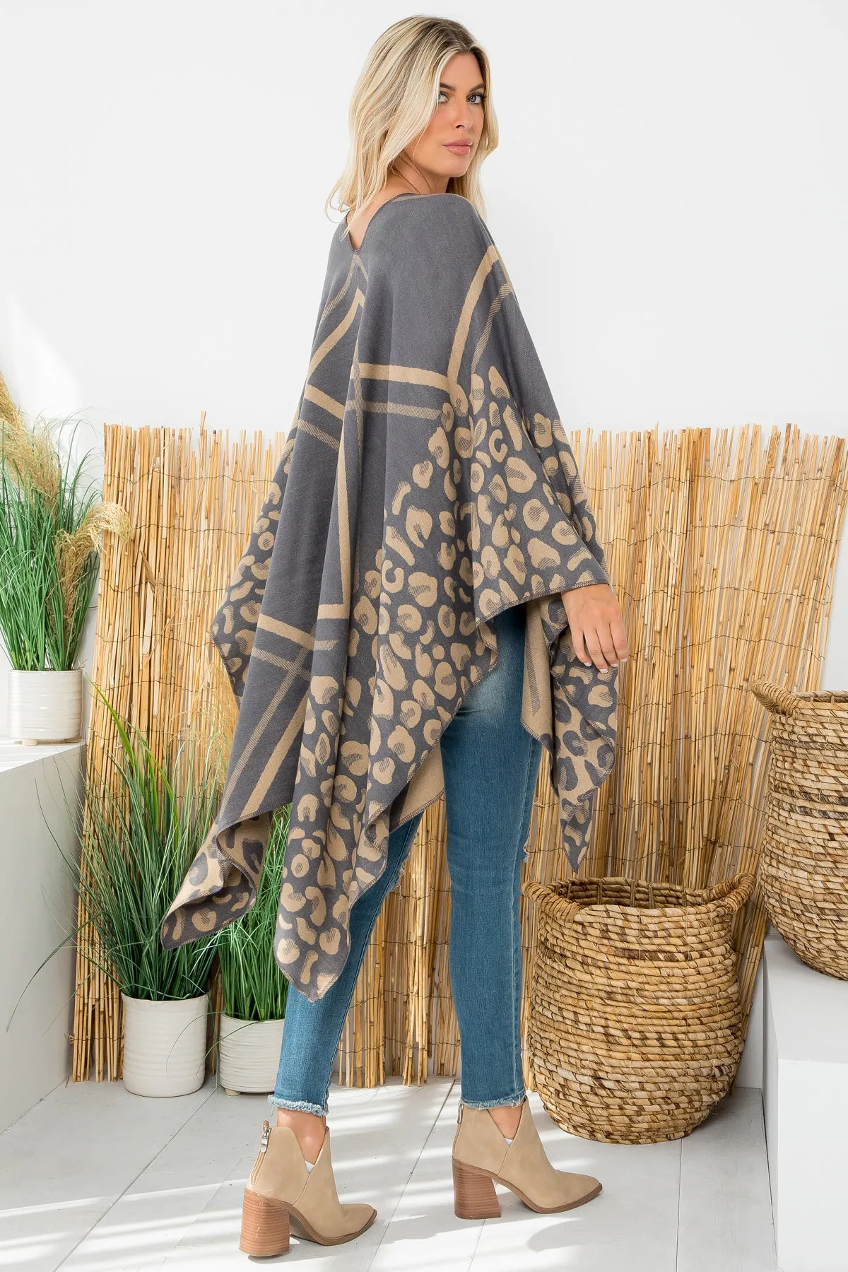 ANIMAL PRINT PLAID WARMER OPEN FRONT KIMONO