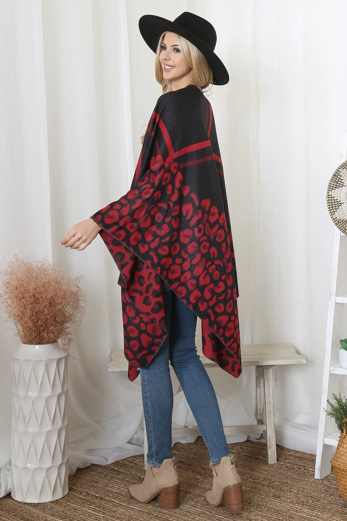 ANIMAL PRINT PLAID WARMER OPEN FRONT KIMONO