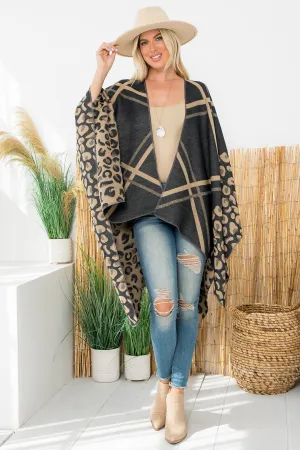 ANIMAL PRINT PLAID WARMER OPEN FRONT KIMONO