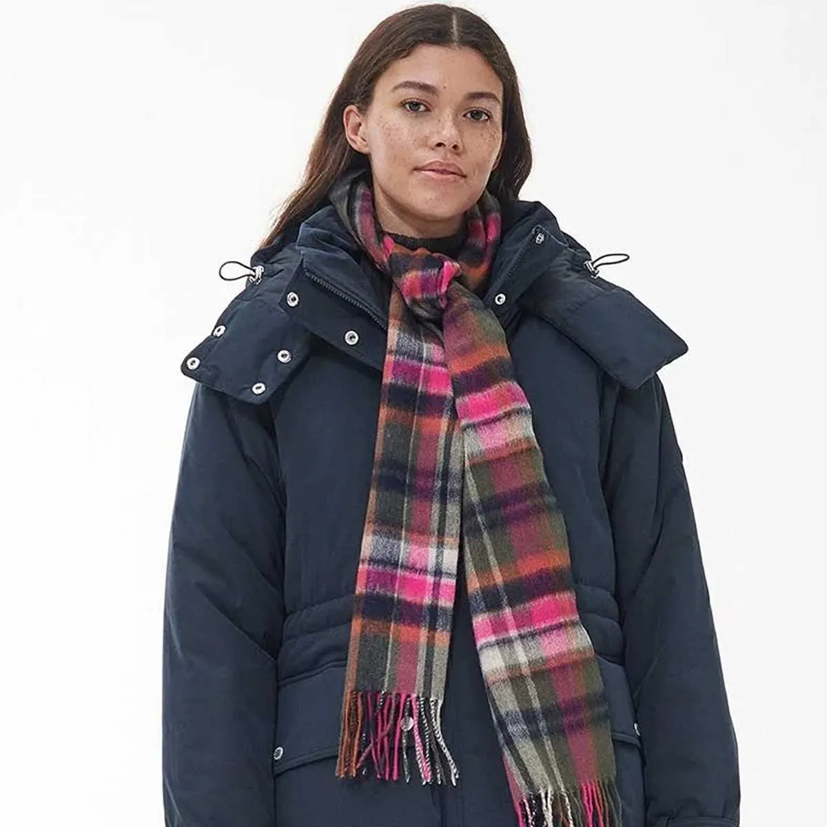 BARBOUR Vintage Winter Plaid Scarf - Pink Dahlia