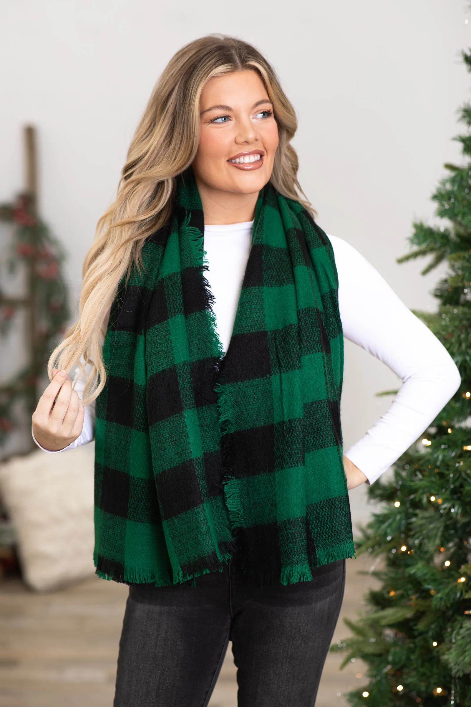 Black and Green Buffalo Plaid Blanket Scarf