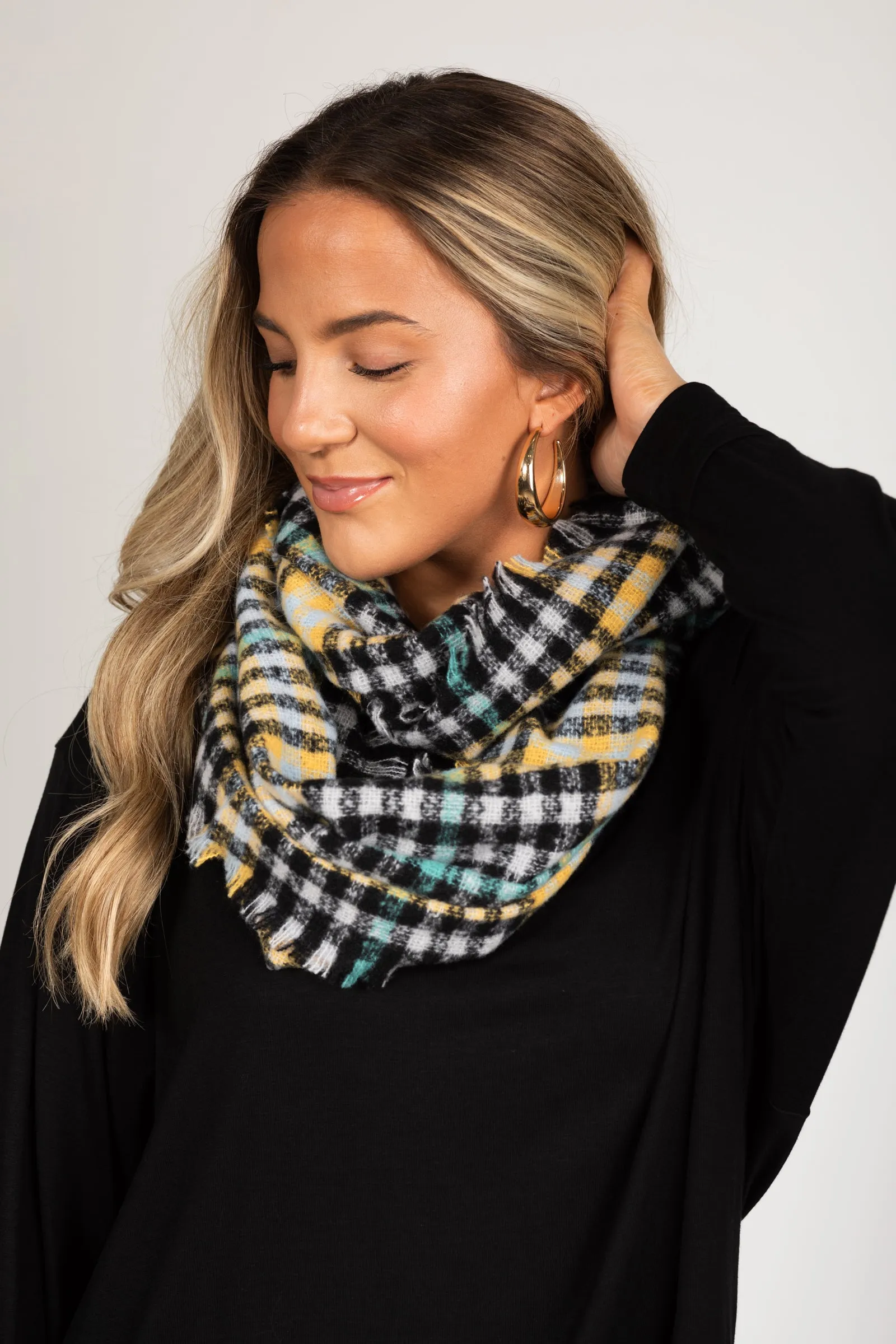 Black Multicolor Plaid Infinity Scarf