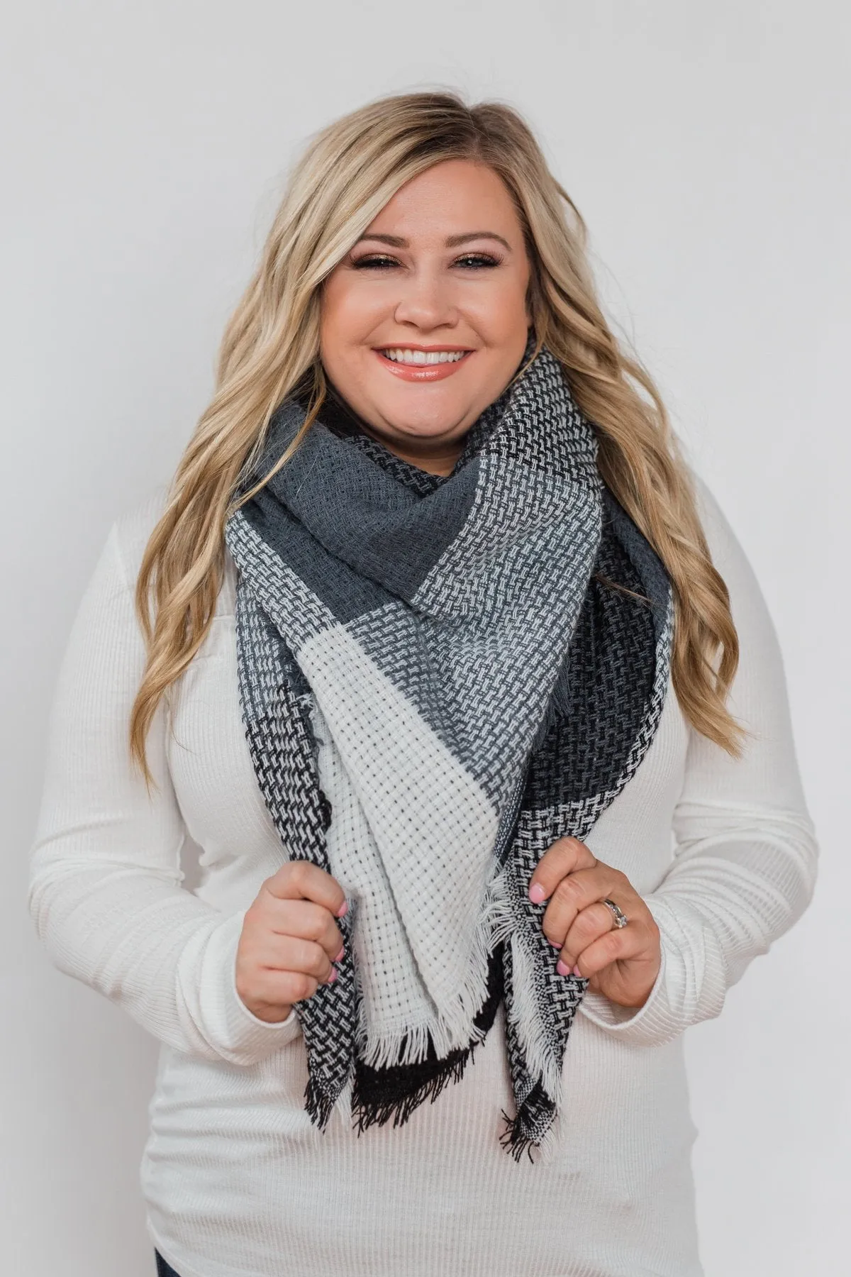 Blanket Scarf - Black, Grey, & White