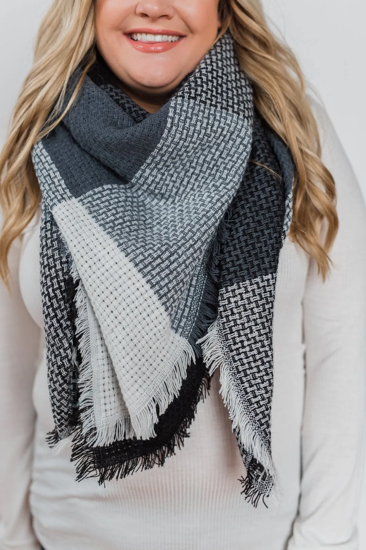 Blanket Scarf - Black, Grey, & White