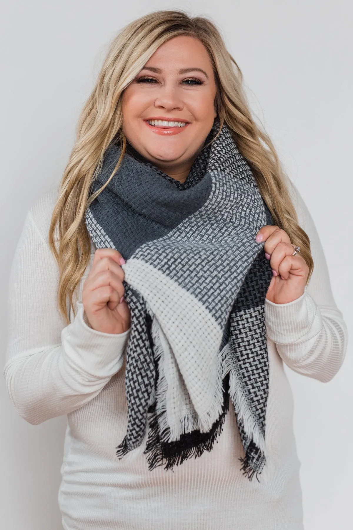 Blanket Scarf - Black, Grey, & White