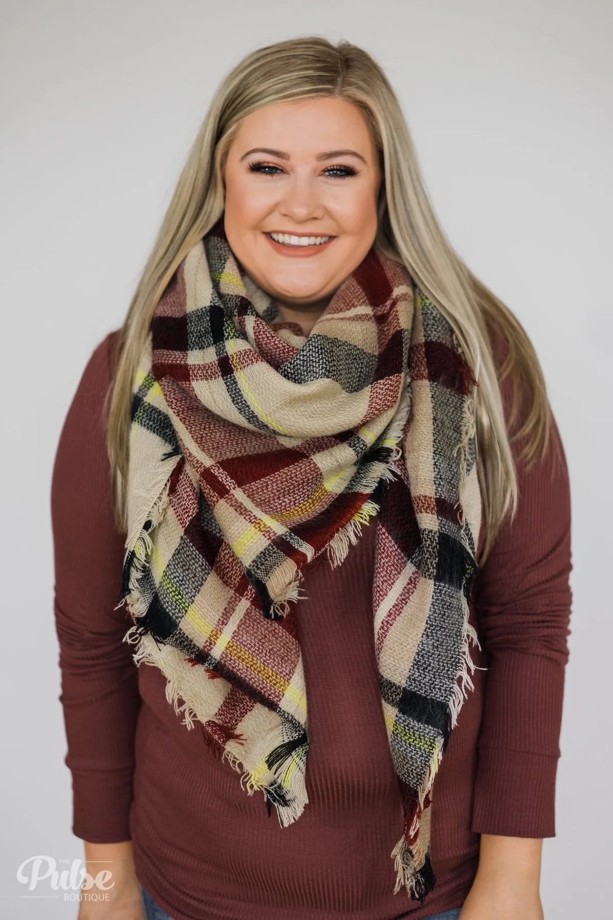 Blanket Scarf- Burgundy, Beige, Black, Yellow