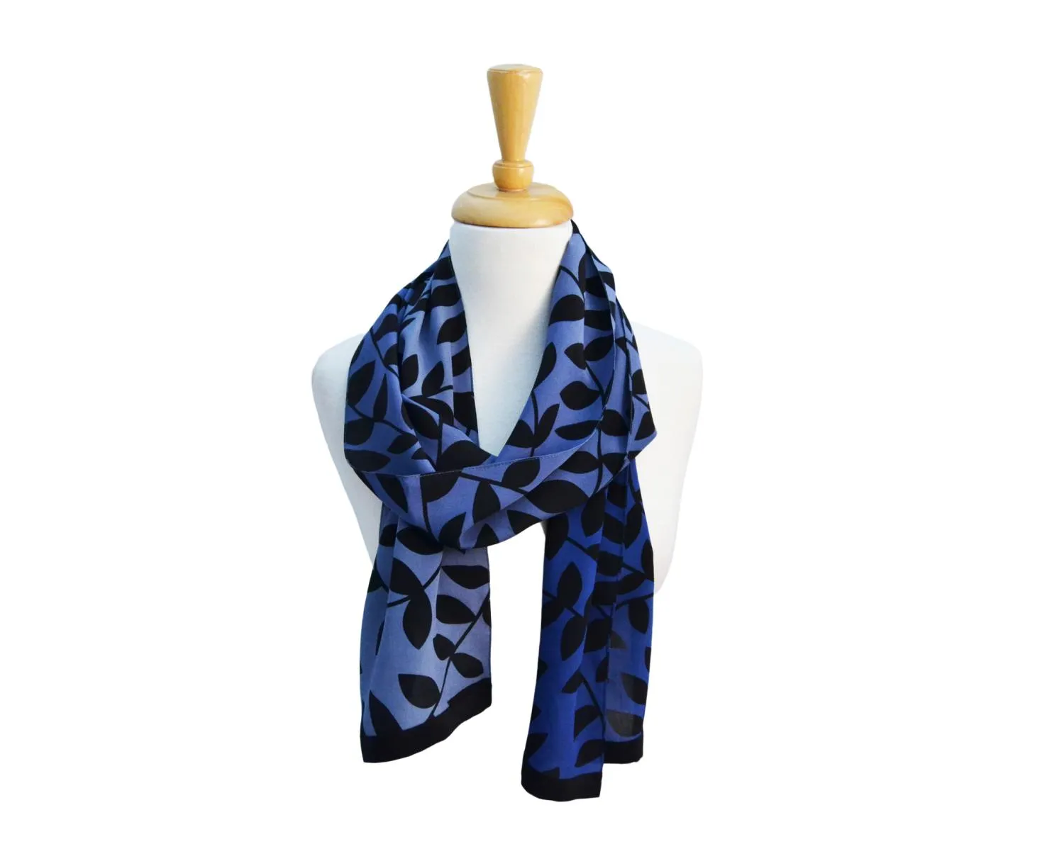 Blue/Light Blue Ombre Leaf Crepe Scarf