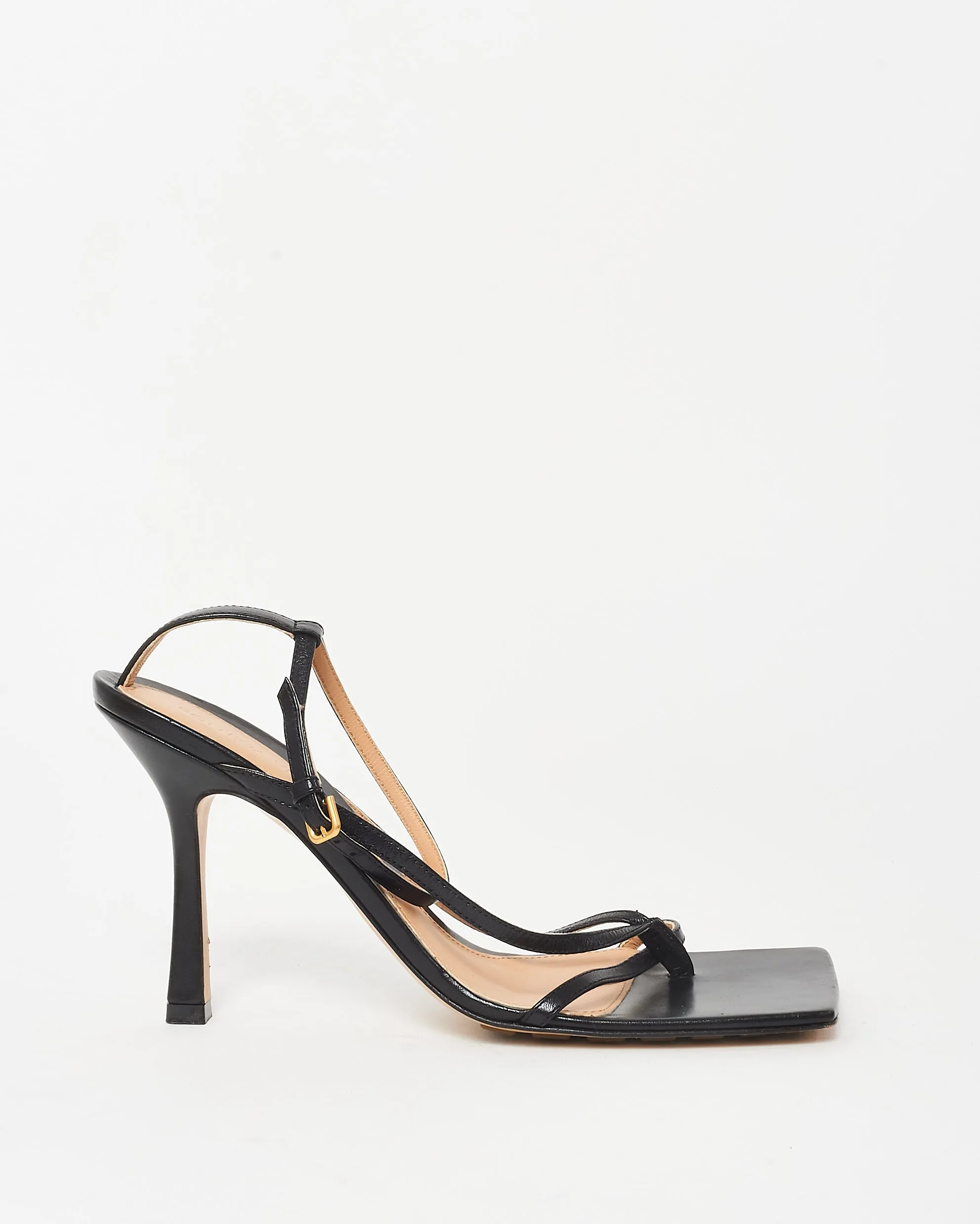 Bottega Veneta Black Leather Stretch High Heel Sandals - 38.5