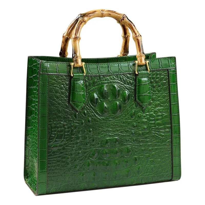 Brand Genuine Leather Bamboo Women&#39;s Bag Crocodile Pattern Ladies Handbag Portable Tote Bag Mom Tide Shoulder Messenger Bags