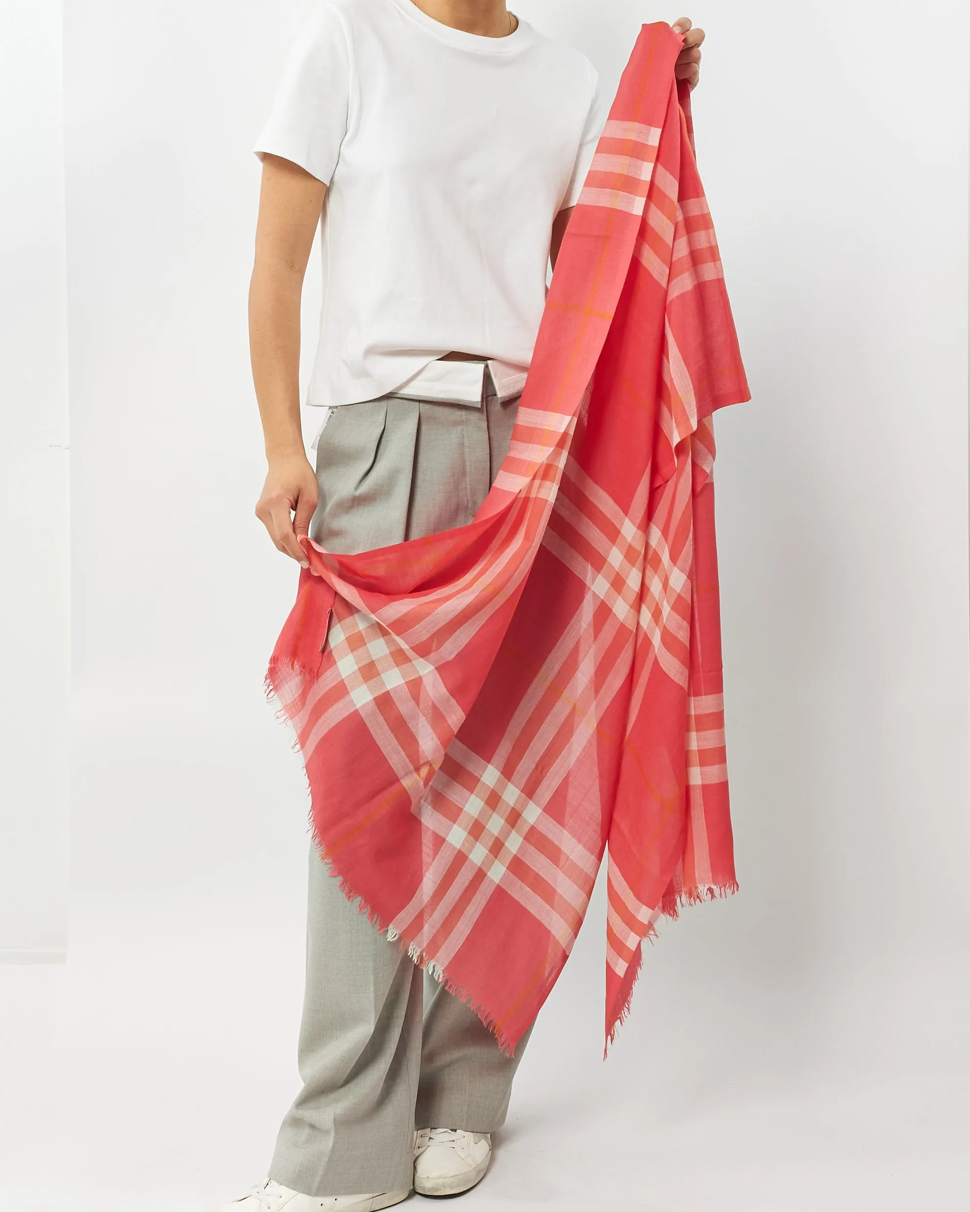 Burberry Pink Check Lightweight Fabric Scarf