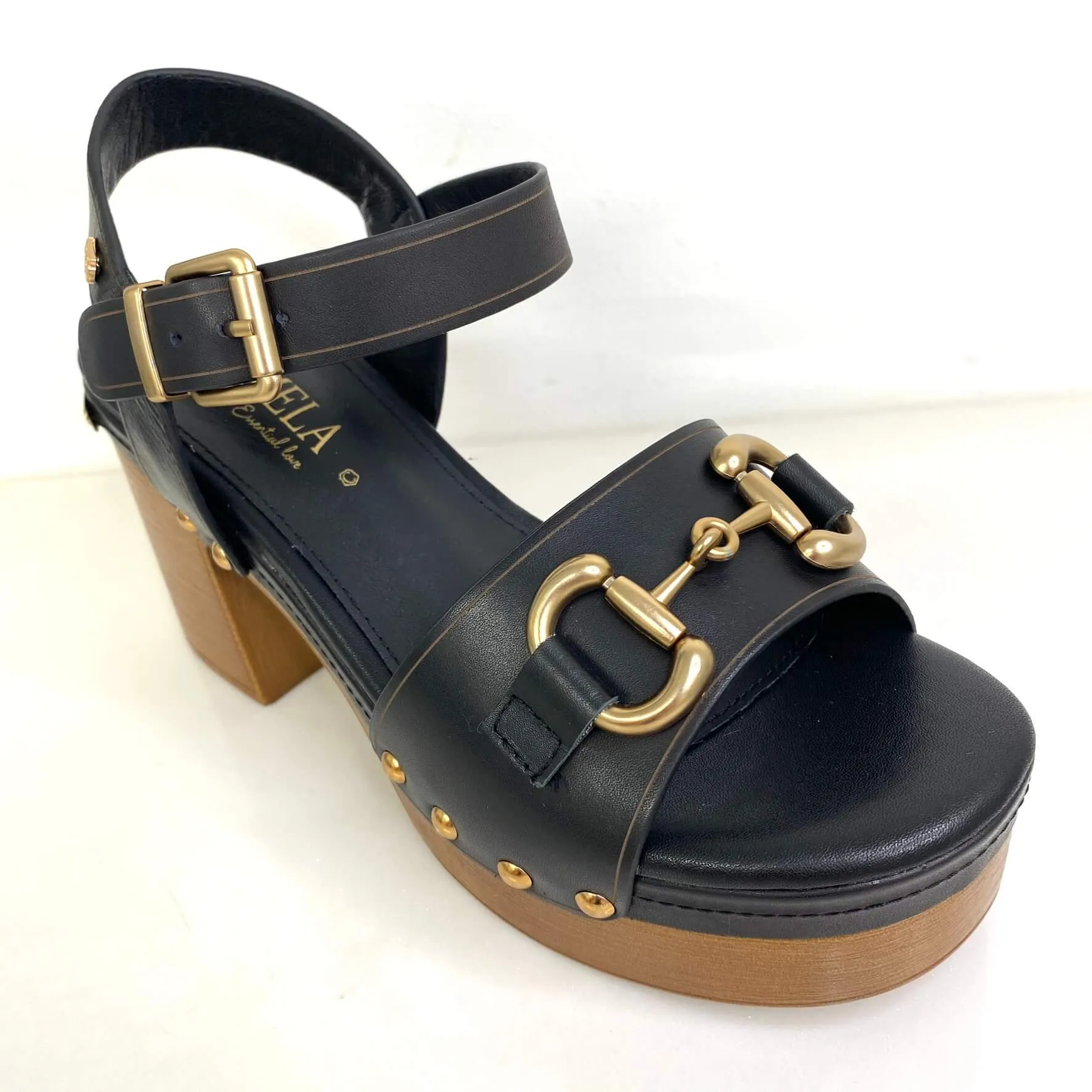 Carmela Black Leather Platform Sandals