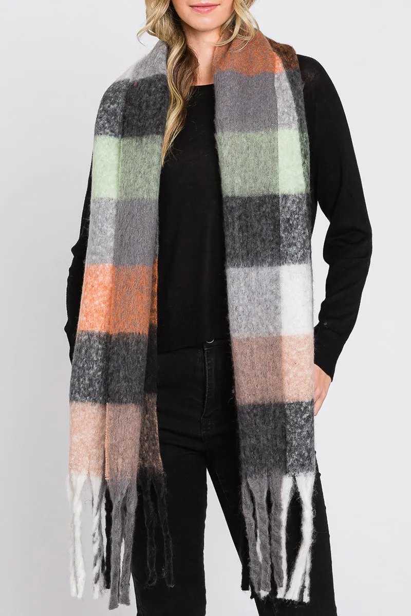 Coldwater Check Scarf, Black/Taupe