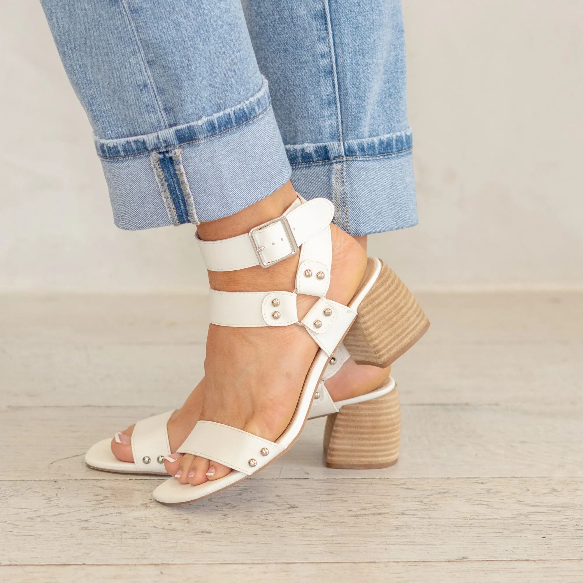 Emilia Gladiator Buckle Heel - White