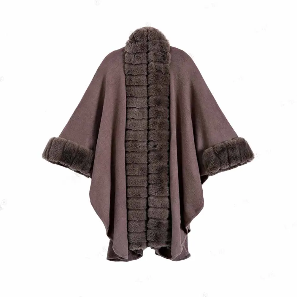 Faux Fox Fur Cardigan Cloak Shawl Wraps Winter Poncho Oversized Cape