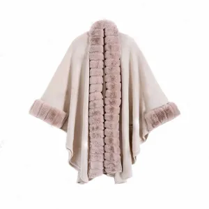 Faux Fox Fur Cardigan Cloak Shawl Wraps Winter Poncho Oversized Cape