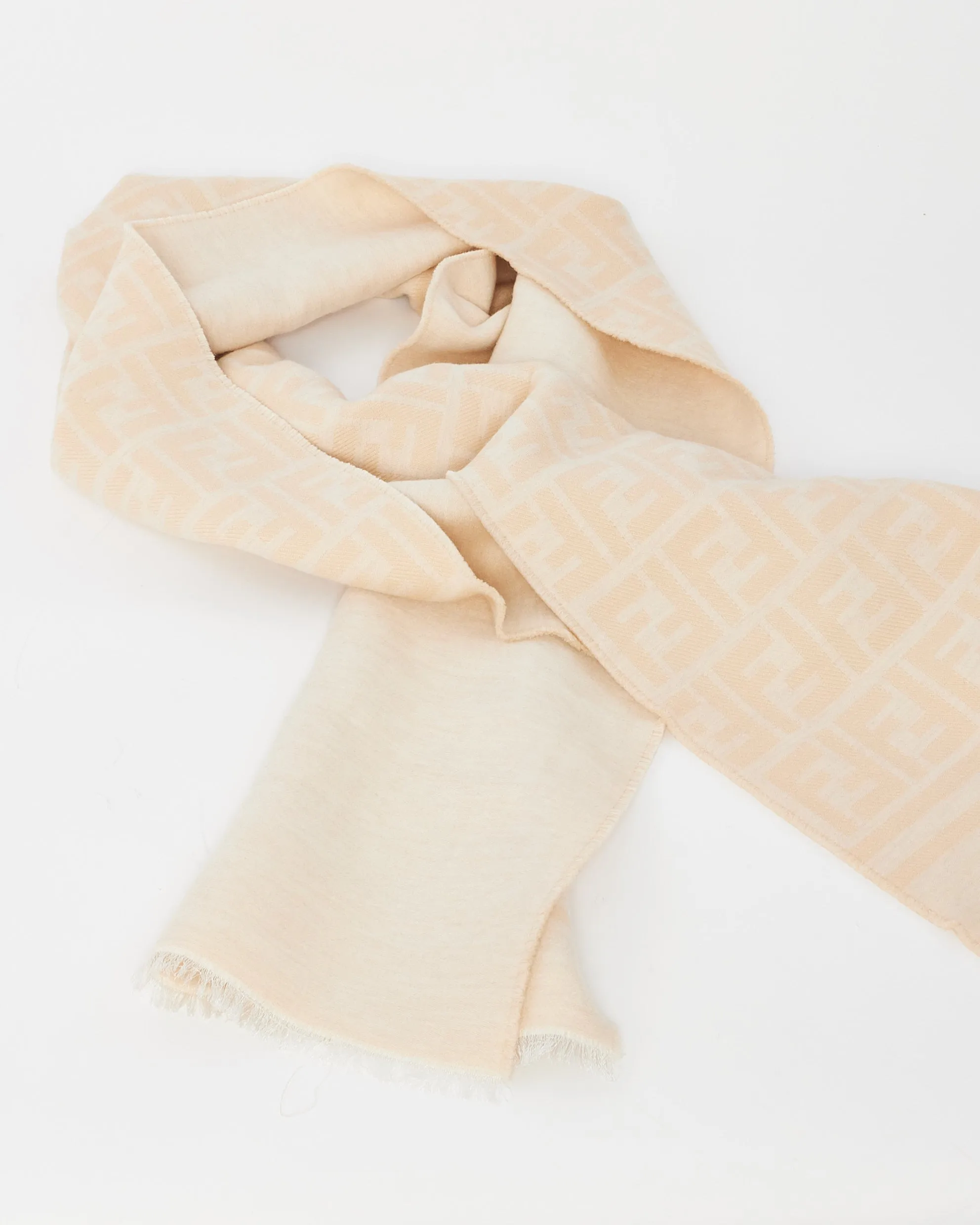 Fendi Beige Fleece Wool Monogram Scarf