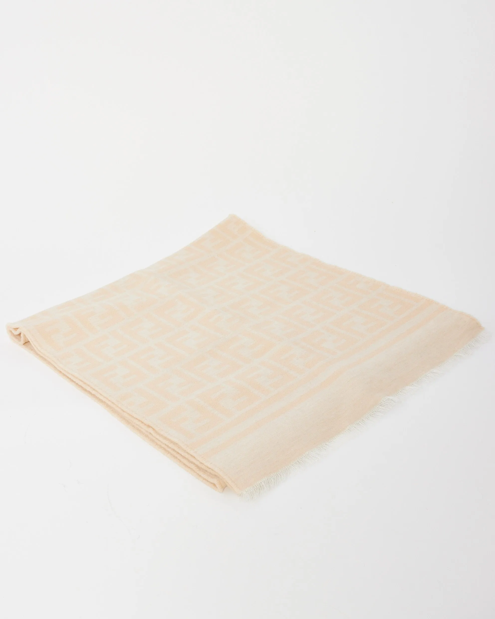 Fendi Beige Fleece Wool Monogram Scarf