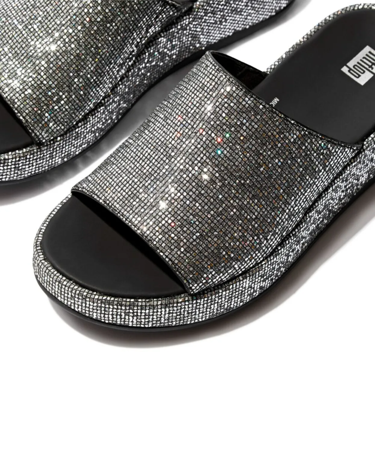 Fitflop F-Mode Glitterball Flatform Slides Silver