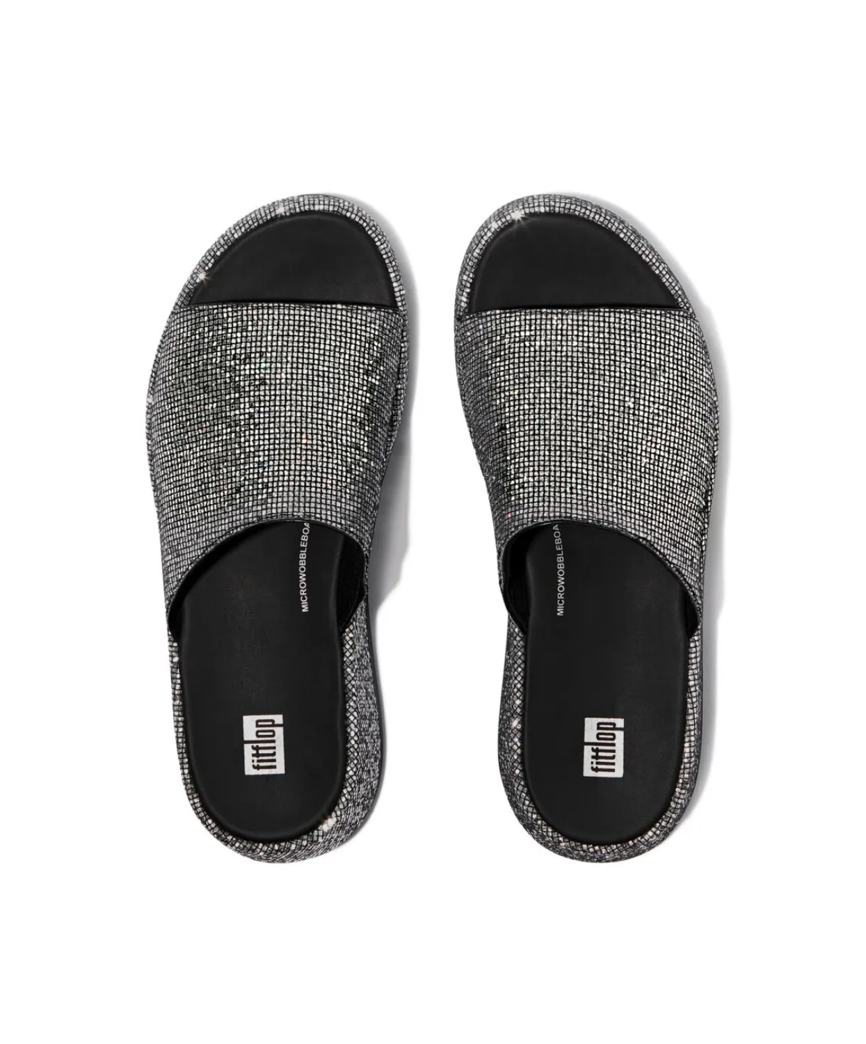 Fitflop F-Mode Glitterball Flatform Slides Silver