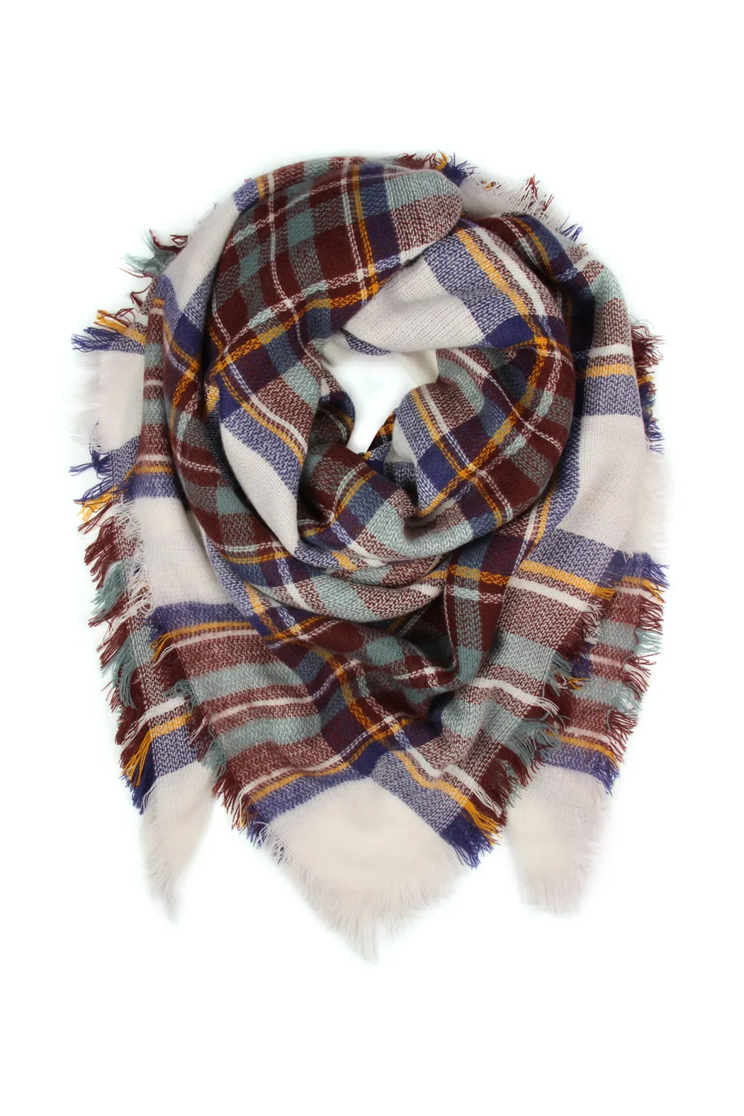 FRINGED BLANKET PLAID SCARF