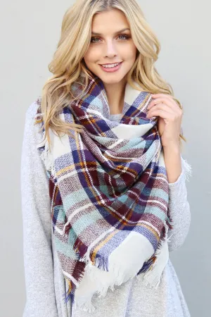 FRINGED BLANKET PLAID SCARF