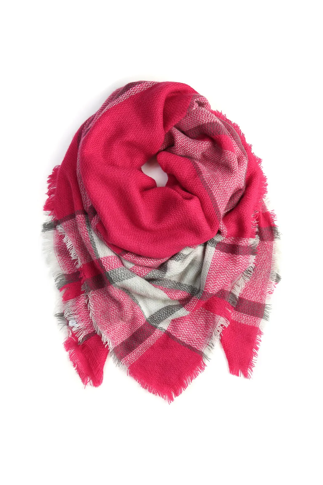 FUCHSIA TARTAN FRINGED SCARF