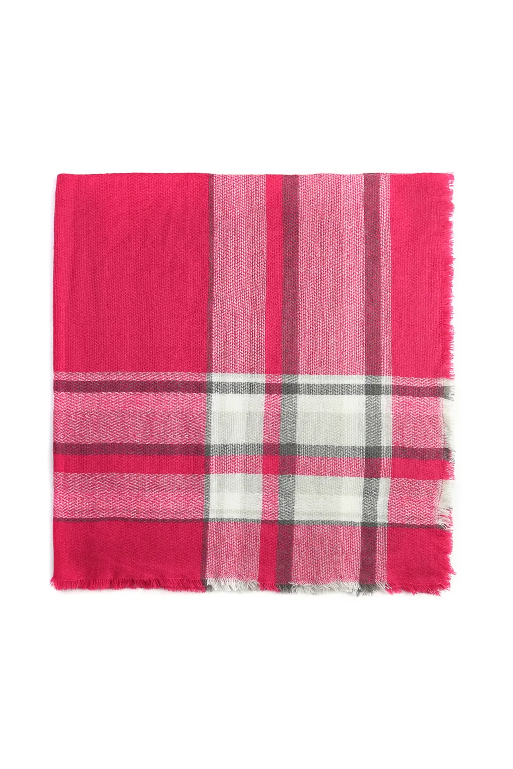 FUCHSIA TARTAN FRINGED SCARF