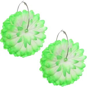 Green Oversized Large Beaded Flower Hoop Earrings