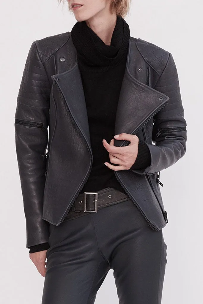 Greenwich Street Motor Jacket in Bubble Ink Leather