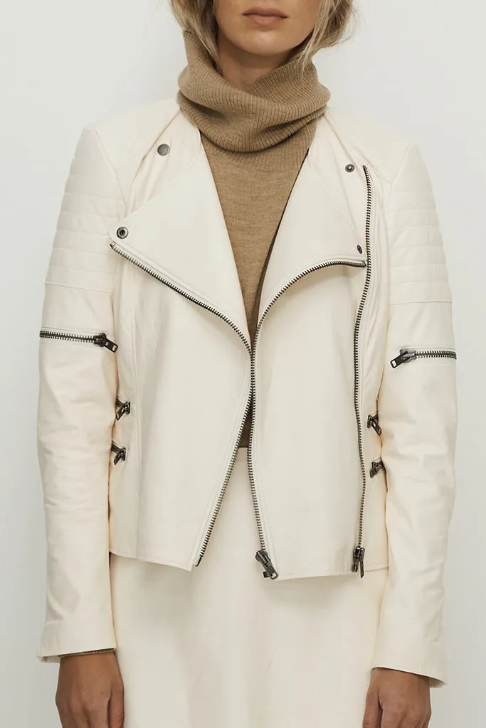 Greenwich Street Motor Jacket Seashell White Leather