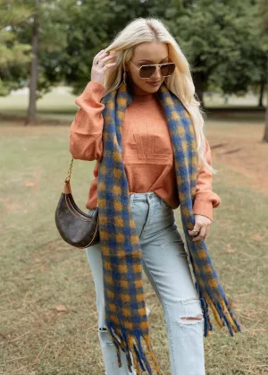 Harvest Orange & Blue Checkered Scarf