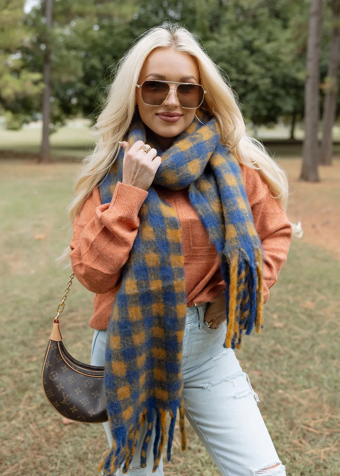 Harvest Orange & Blue Checkered Scarf