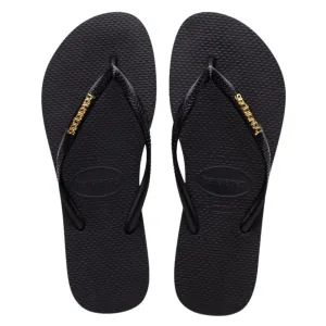 Havaianas Womens Slim Logo Metallic Flip Flop Sandals - Black Golden