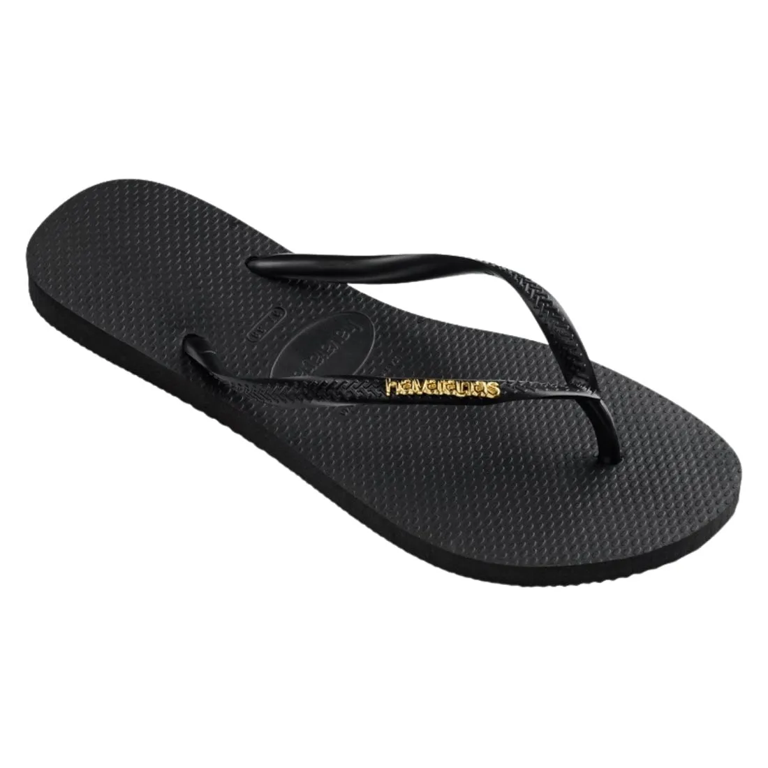 Havaianas Womens Slim Logo Metallic Flip Flop Sandals - Black Golden