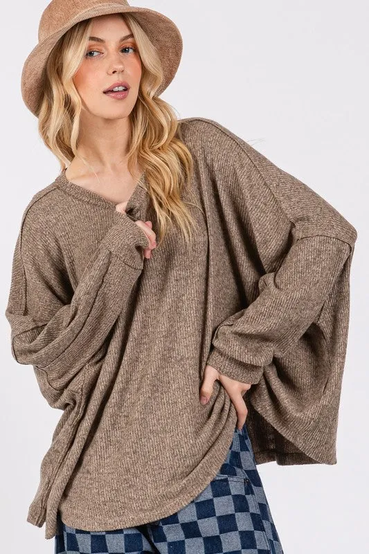 Hazel Blues® |  SAGE   FIG Round Neck Batwing Sleeve Oversize Top