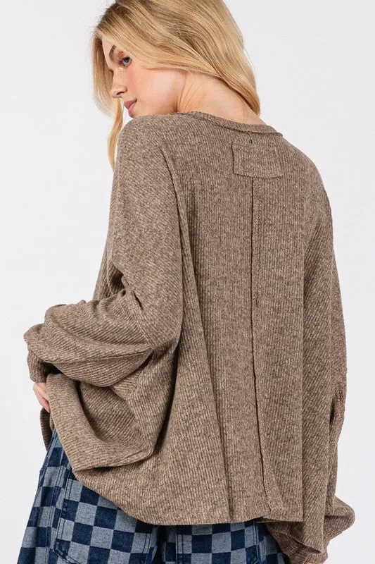 Hazel Blues® |  SAGE   FIG Round Neck Batwing Sleeve Oversize Top