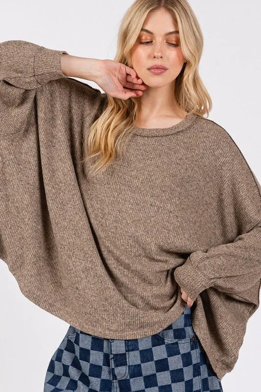 Hazel Blues® |  SAGE   FIG Round Neck Batwing Sleeve Oversize Top