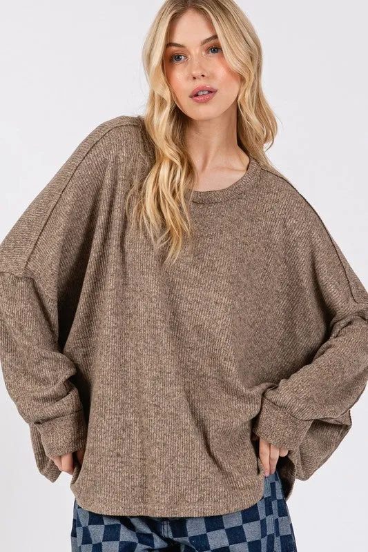 Hazel Blues® |  SAGE   FIG Round Neck Batwing Sleeve Oversize Top