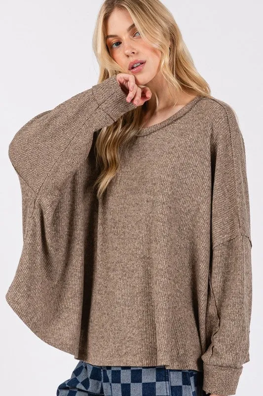 Hazel Blues® |  SAGE   FIG Round Neck Batwing Sleeve Oversize Top