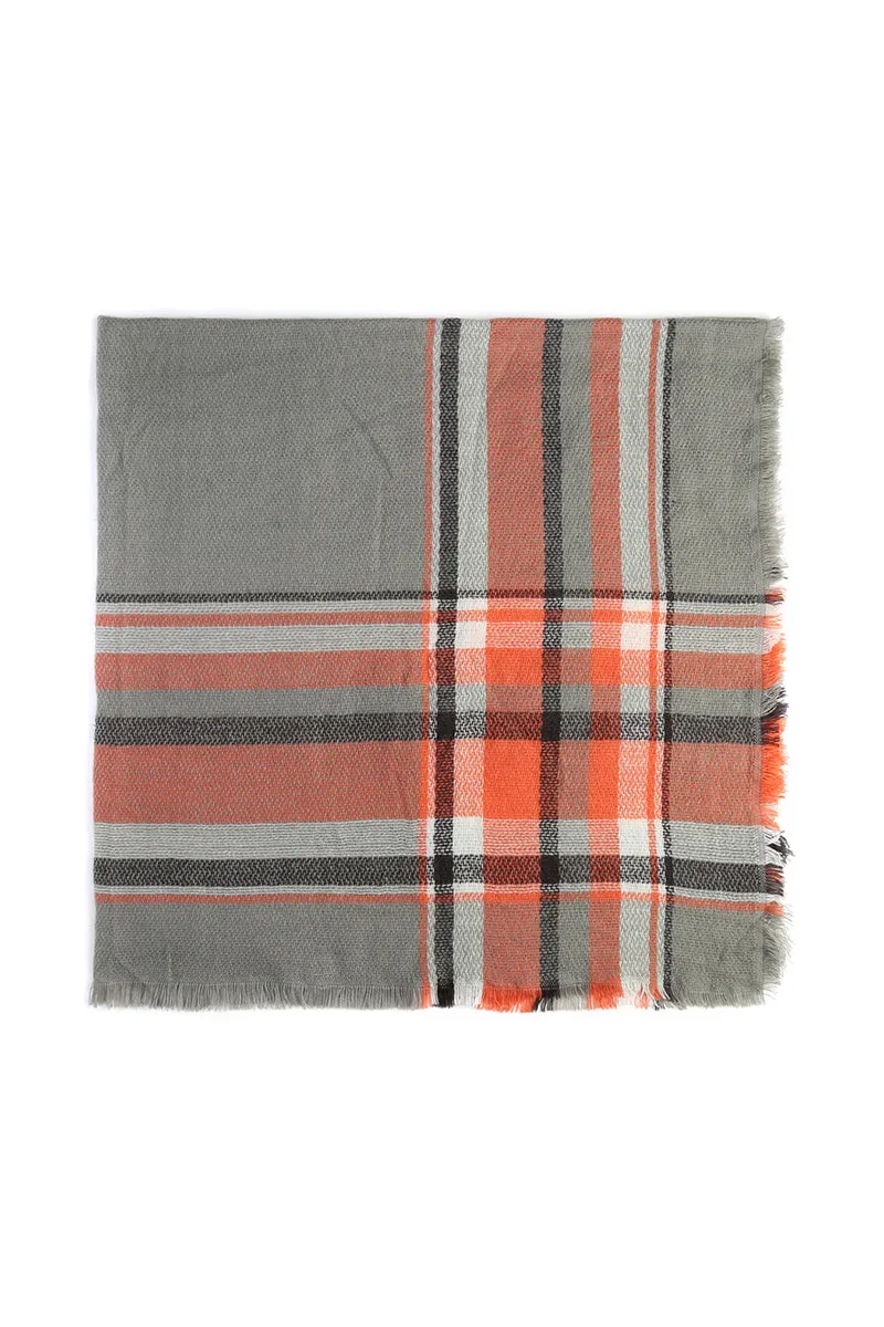 HDF2173 - Grey Plaid Fringe Scarf