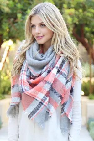 HDF2173 - Grey Plaid Fringe Scarf