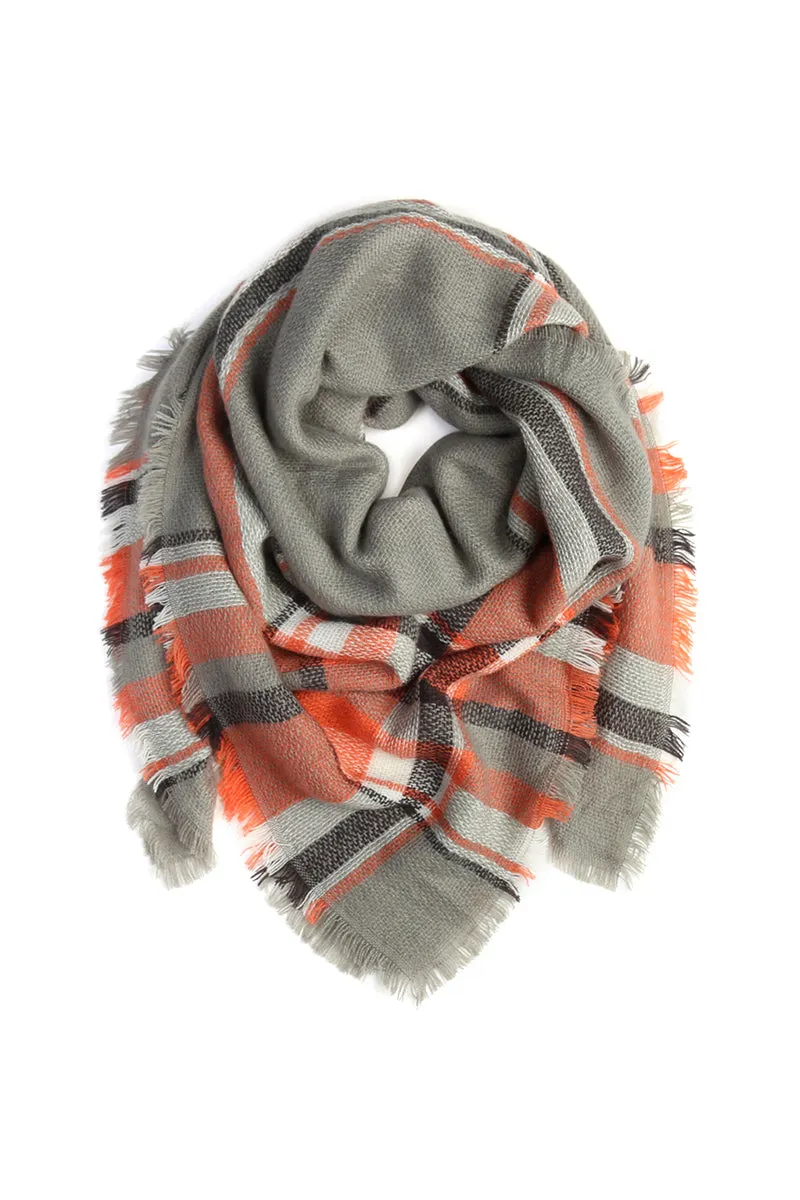 HDF2173 - Grey Plaid Fringe Scarf