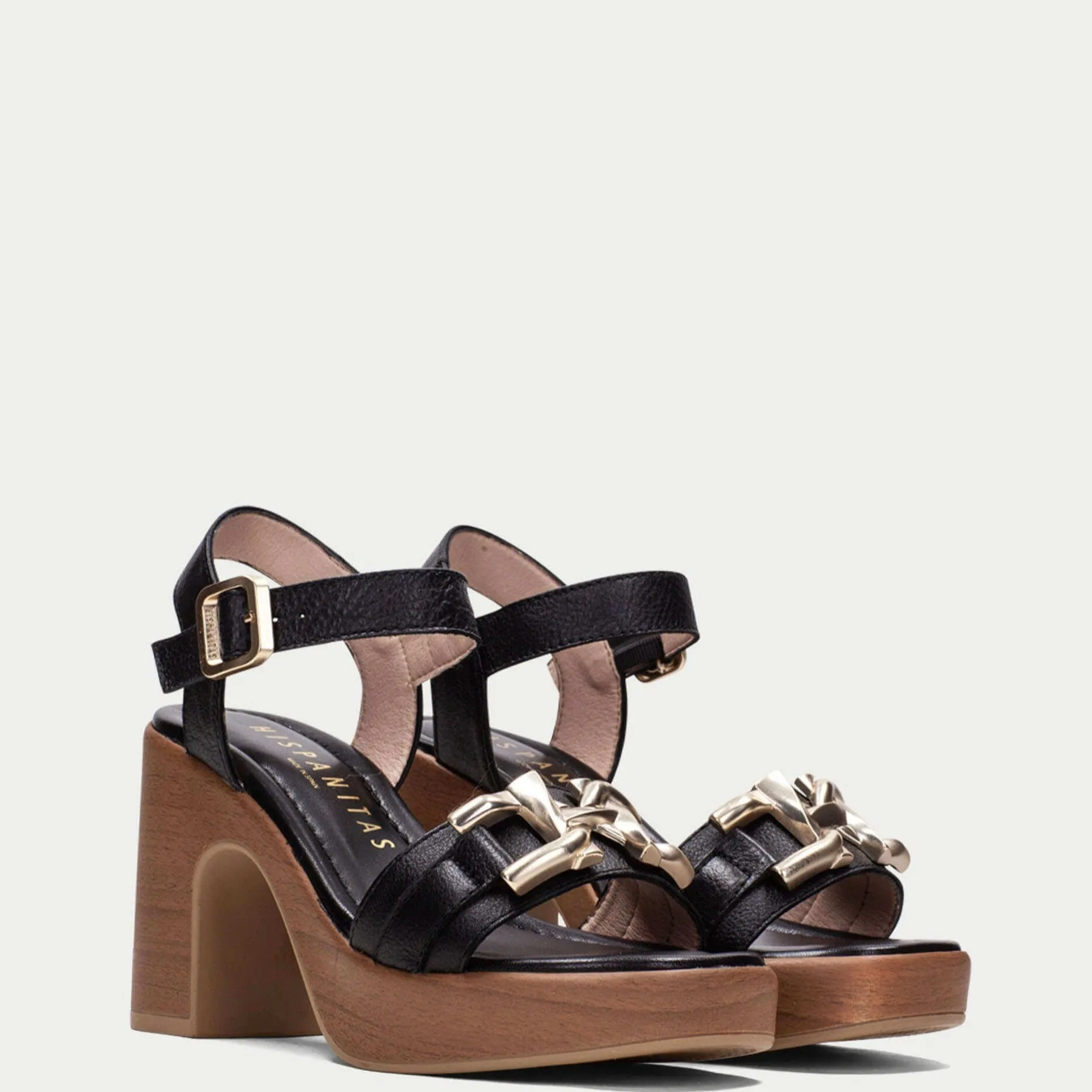 Hispanitas Black Leather Platform Sandals