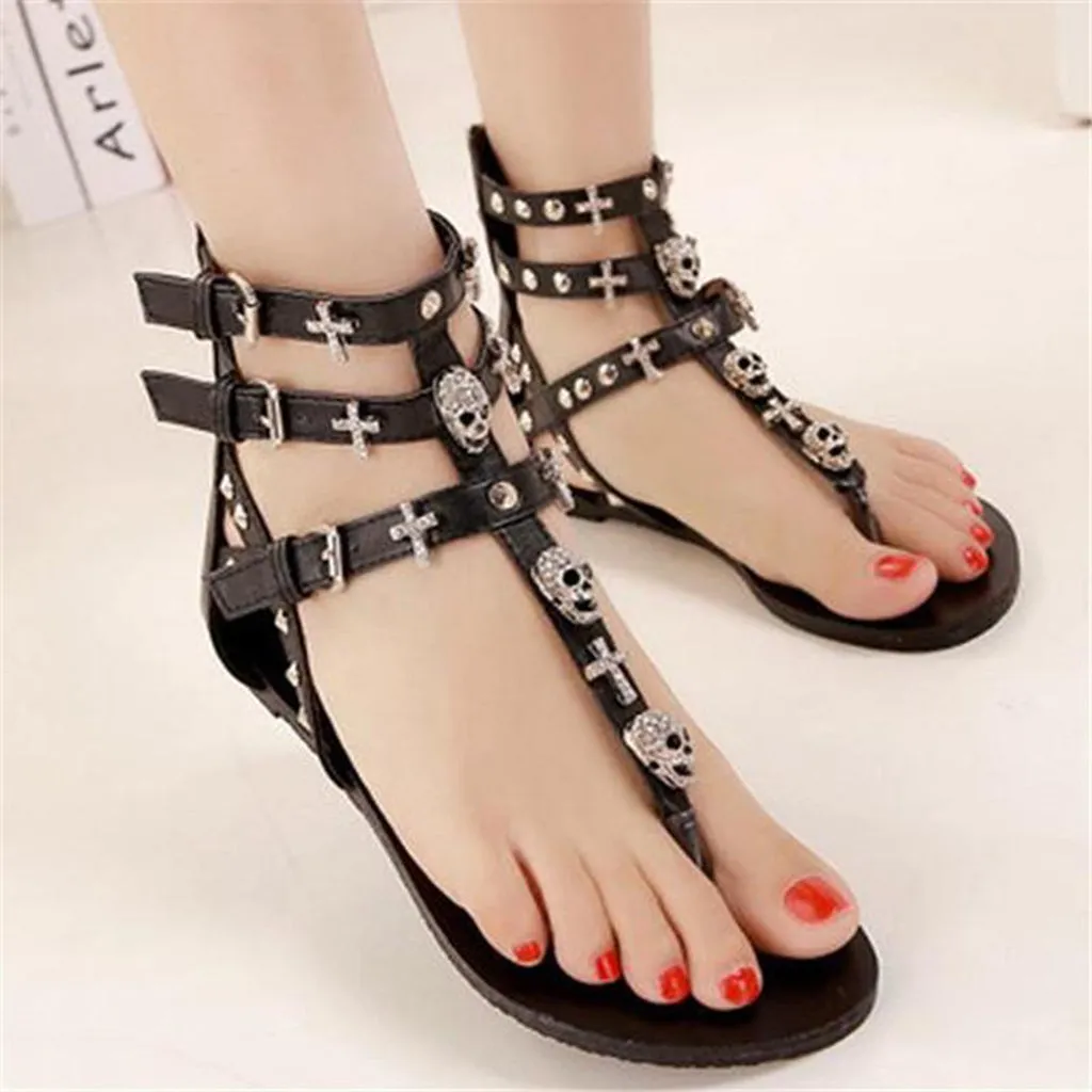 Hot Selling Roman Skull Cross Toe Post Gladiator Sandals