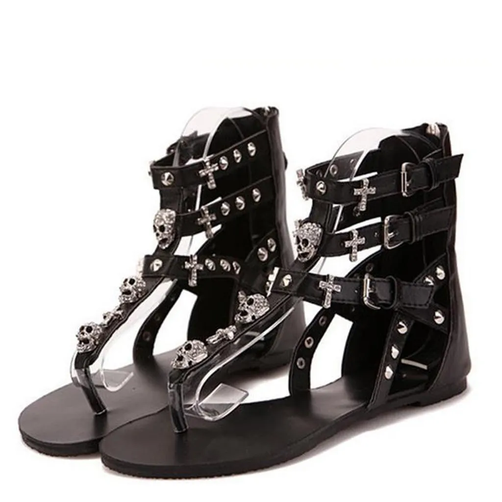 Hot Selling Roman Skull Cross Toe Post Gladiator Sandals