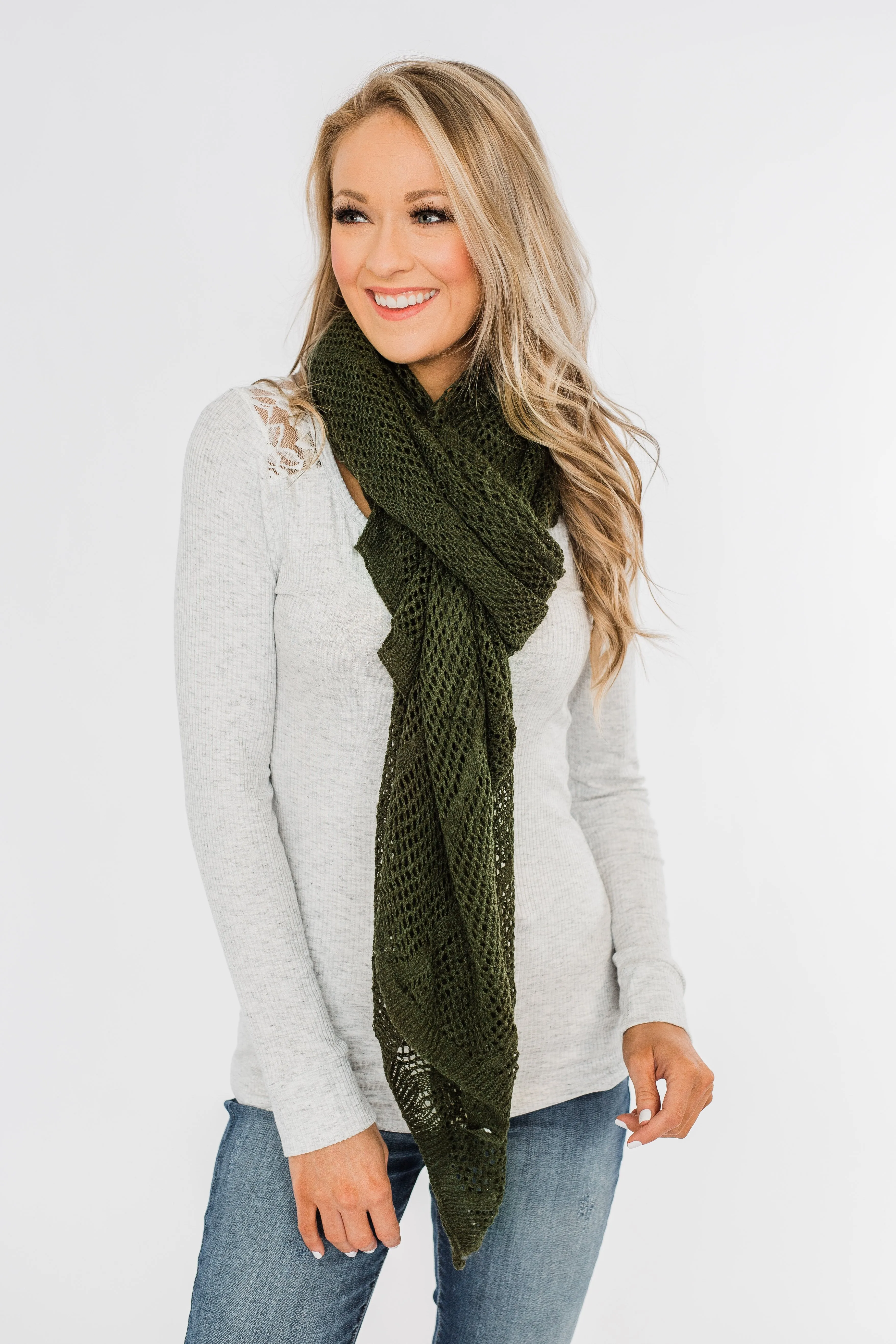 Knit Wrap Scarf- Army Green