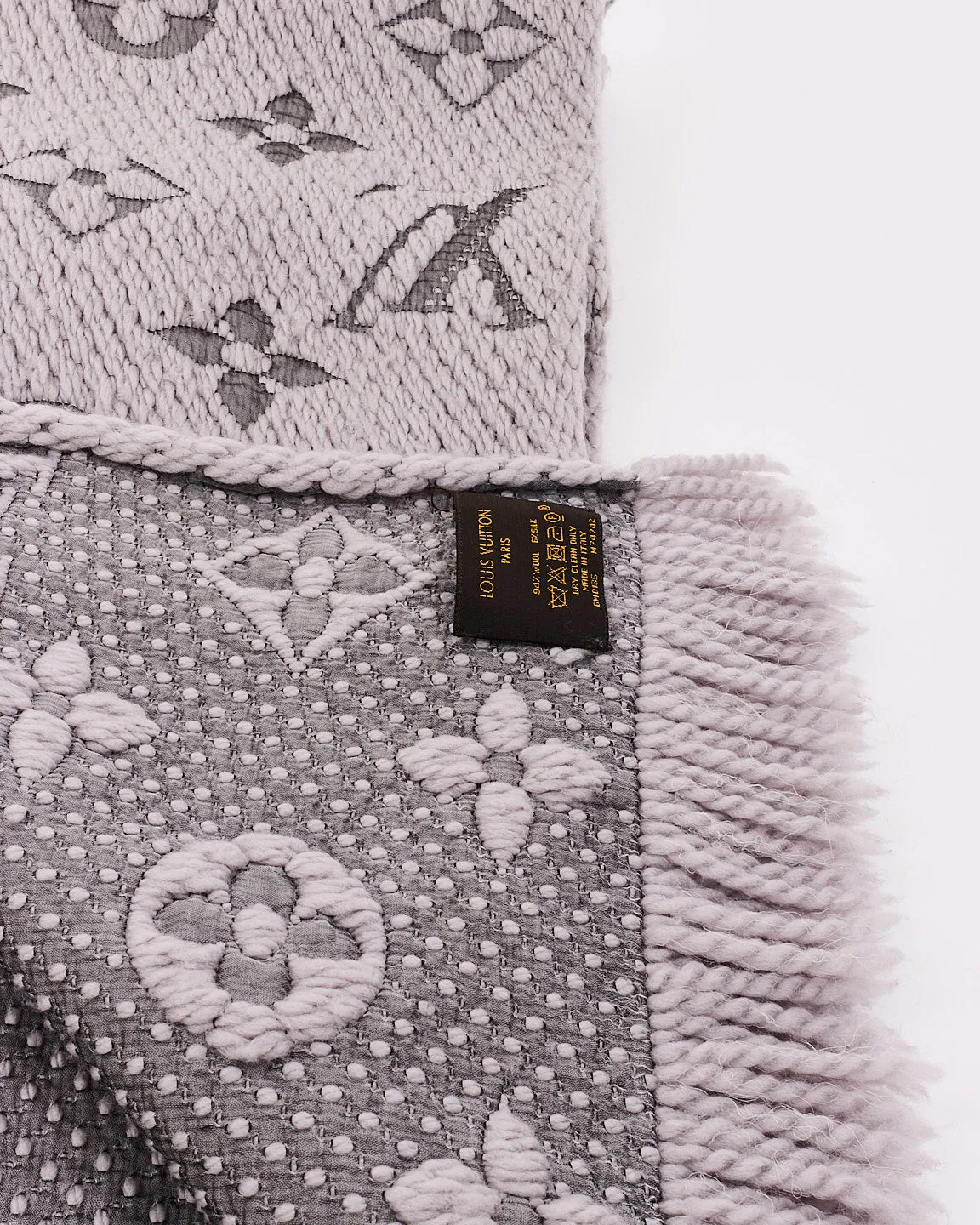 Louis Vuitton Grey Wool Oversized Monogram Scarf