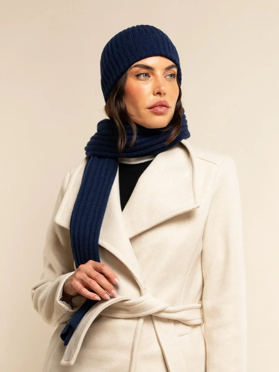 Milano (navy blue) - 100% cashmere ribbed beanie (unisex)